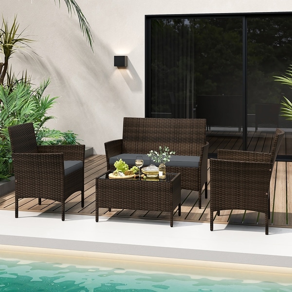 Gymax 8 Piece Patio Rattan Conversation Set Outdoor Wicker Furniture