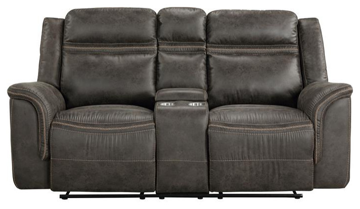 Lexicon Boise Microfiber Double Reclining Love Seat with Center Console in Brown   Contemporary   Loveseats   by Homesquare  Houzz