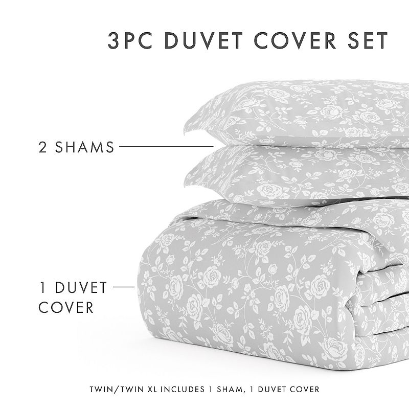 Home Collection Premium Ultra Soft Rose Gray Pattern Duvet Cover Set