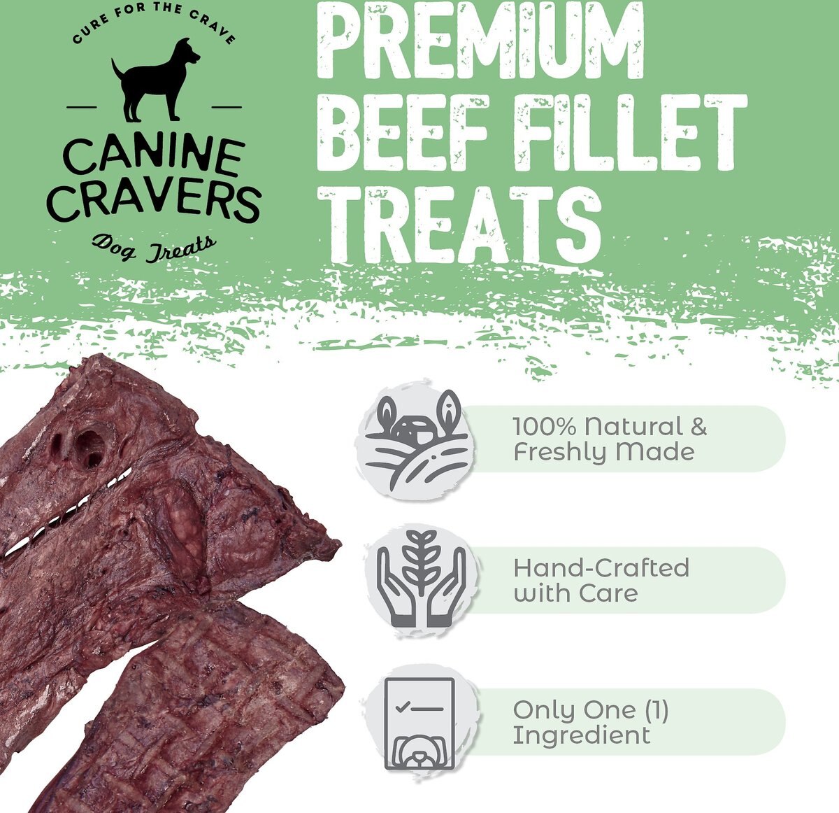 Canine Cravers Premium Beef Fillets Dehydrated Dog Treats， 5.3-oz pouch