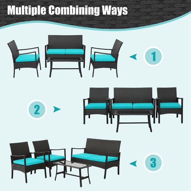 Costway 4pcs Patio Wicker Furniture Set Cushioned Chairs amp Loveseat With Coffee Table Garden