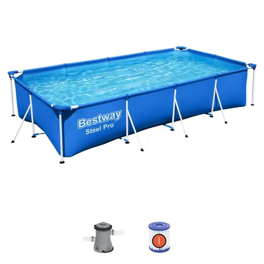 Bestway Pro 13 ft. x 7 ft. Rectangular 32 in. Deep Metal Frame Above Ground Swimming Pool 56512E-BW