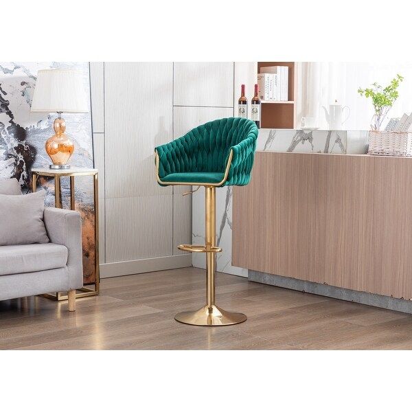 Velvet Swivel Upholstered Adjustable Height Bar Stools With Metal Footrest