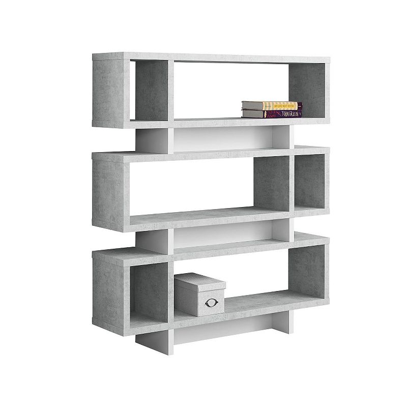 54.75 White and Gray Contemporary 3 Shelves Rectangular Bookcase