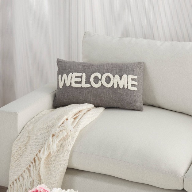 Oversize Life Styles x27 welcome x27 Tufted Lumbar Throw Pillow Mina Victory