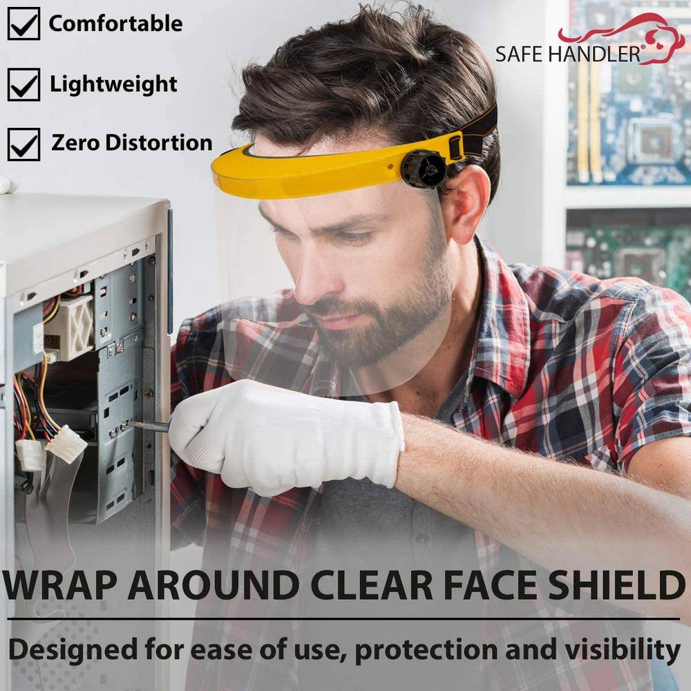 Safe Handler Yellow Reusable Facial Protection Clear Face Shield (1-Pack) BLSH-ES-SFS