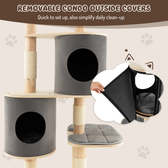 Costway 62913745 6 Tier Wooden Cat Tree with 2 Rem...