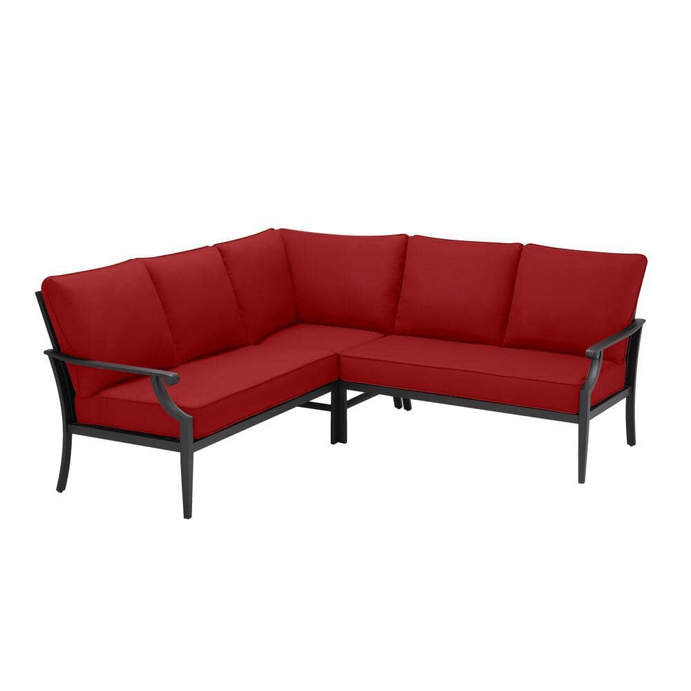 Hampton Bay Braxton Park 3-Piece Black Steel Outdoor Patio Sectional Sofa with CushionGuard Chili Cushions 505.0851.000