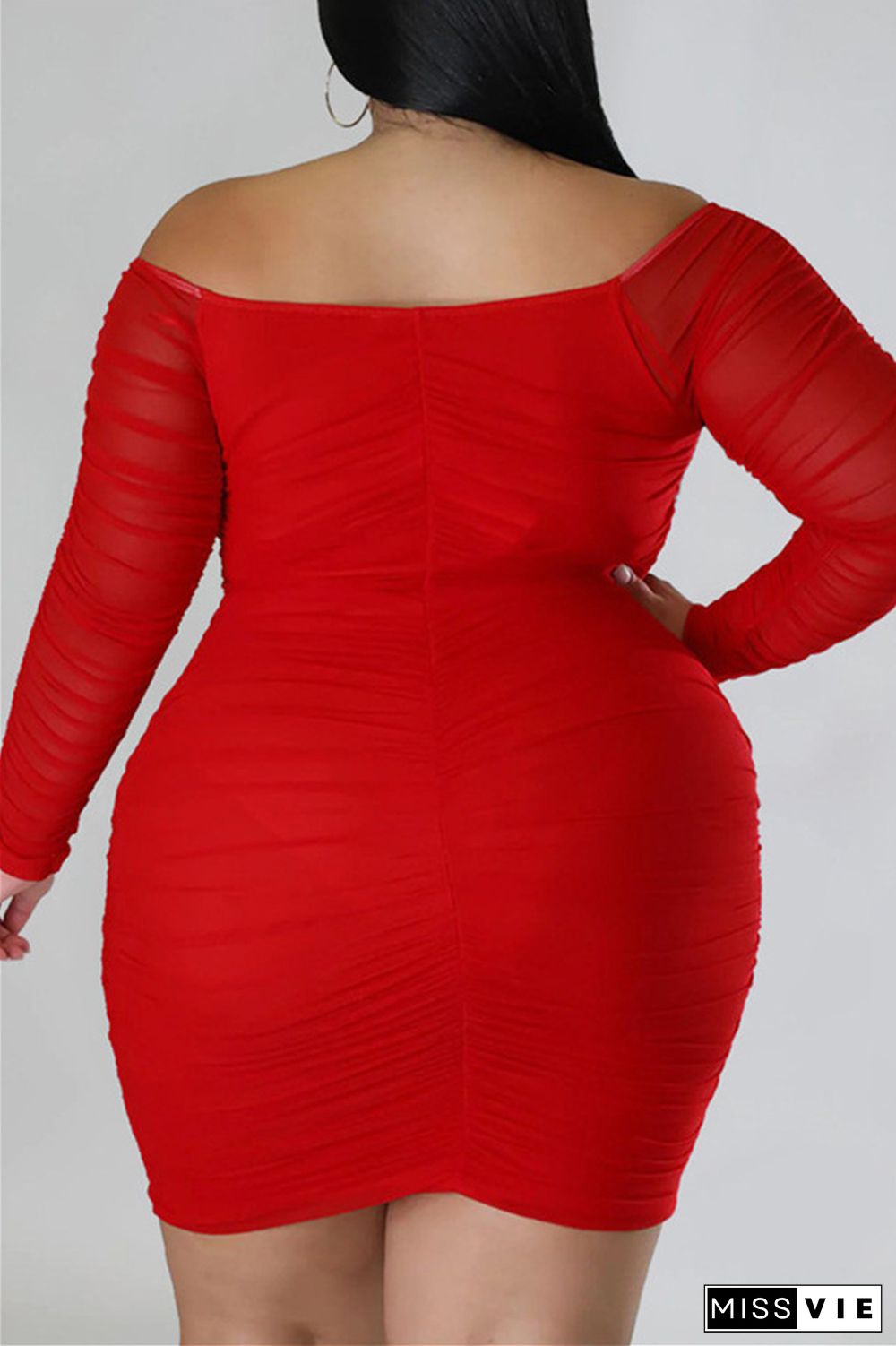 Casual Solid Basic V Neck Long Sleeve Plus Size Dresses