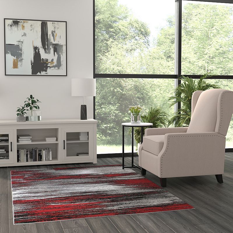 Masada Rugs Masada Rugs Trendz Collection 5'x7' Modern Contemporary Area Rug in Red， Gray and Black - Design Trz863