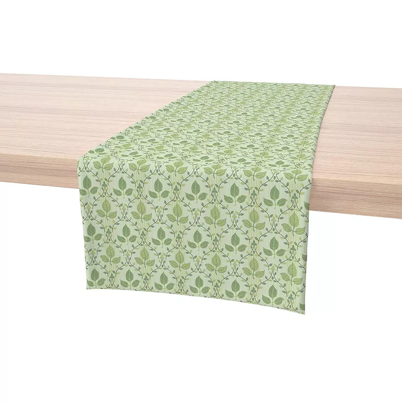 Table Runner， 100% Cotton， 16x90， Green Leaves Ornaments