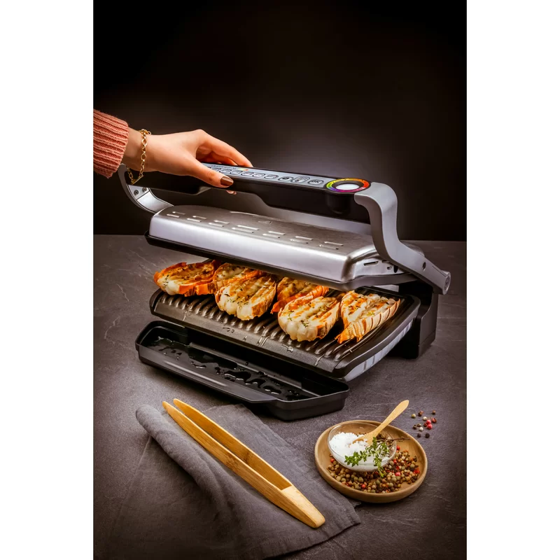 T-fal GC722D53 1800W OptiGrill XL Stainless Steel Large Indoor Electric Grill with Removable and Dishwasher Safe Plates， Silver