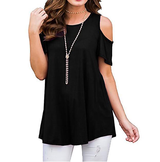 2020  Women's Crew Neck Off Shoulder Short Sleeve Top Off Shoulder T-shirt Plus Size Women Black L  Xl