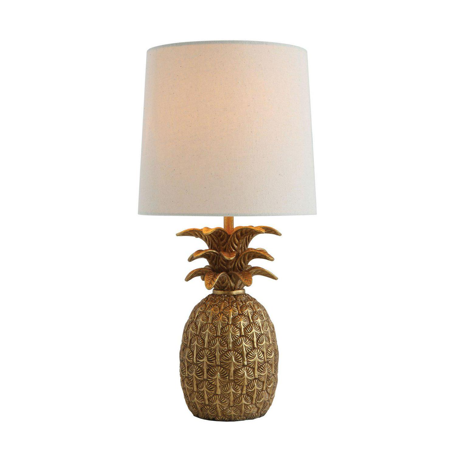 Desert Fields Resin Pineapple Table Lamp with Shade， 9 x 4.75 x 18 ， Black and Natural