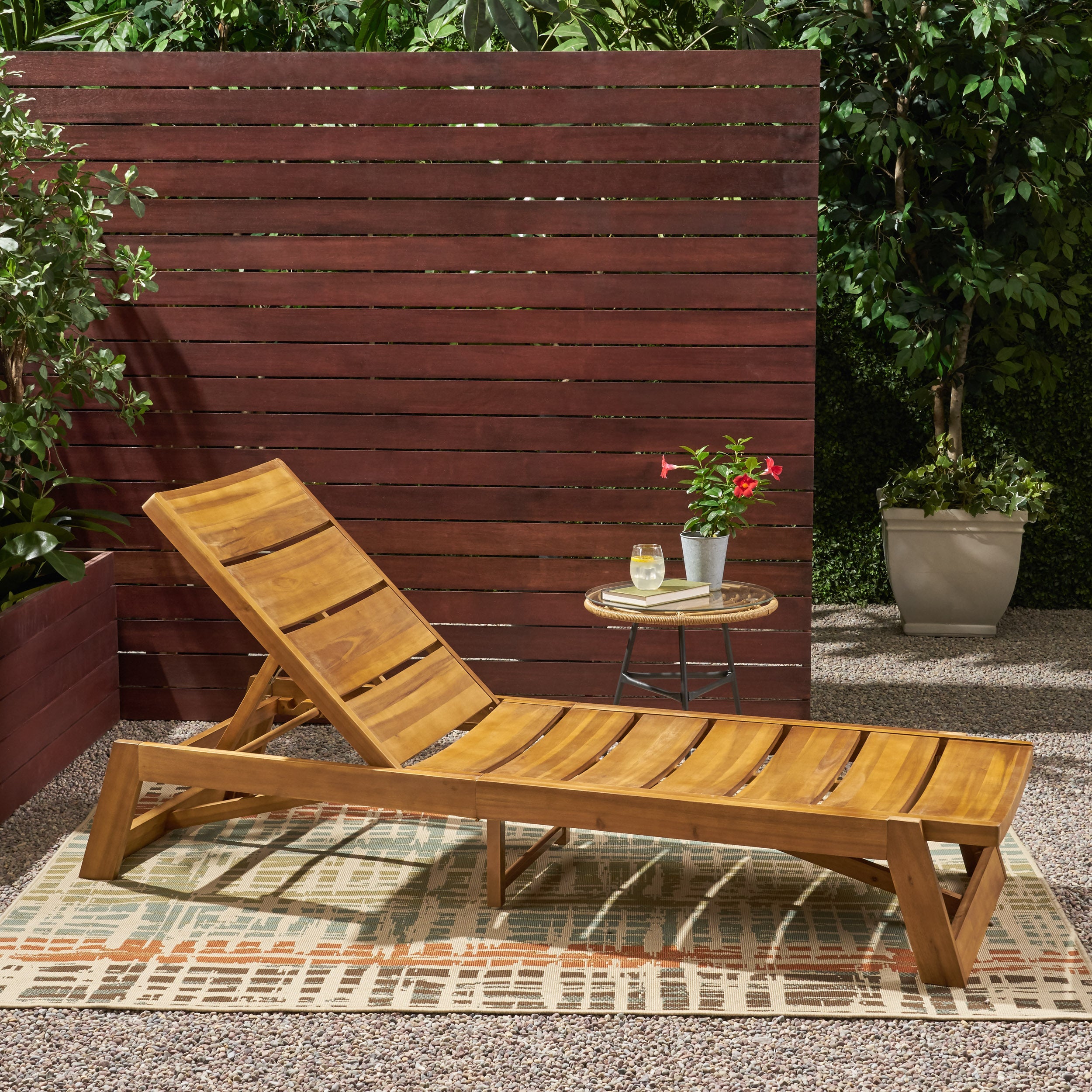 Lillian Outdoor Wood and Iron Chaise Lounge