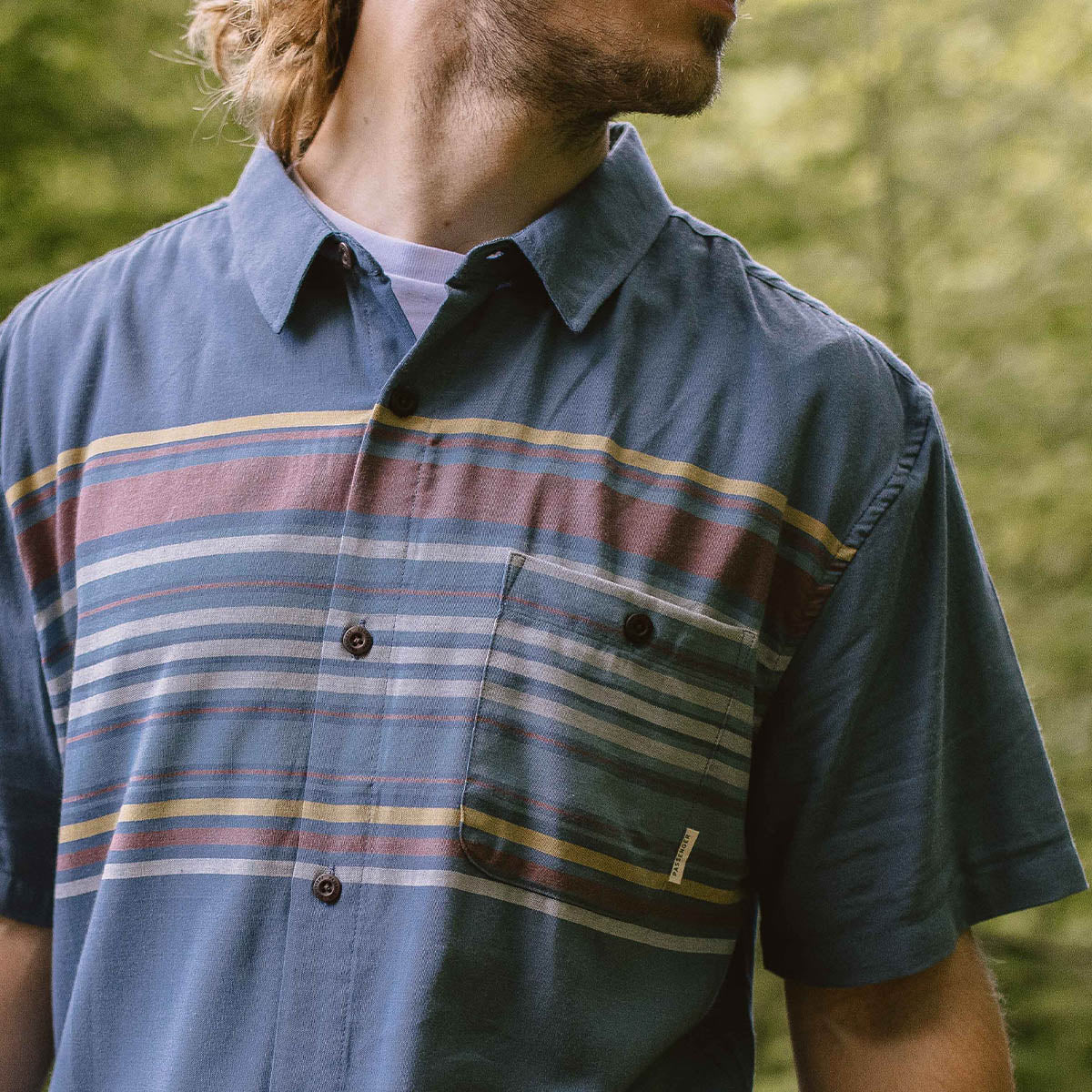 Ebb Organic Cotton Short Sleeve Shirt - Ensign Blue Stripe