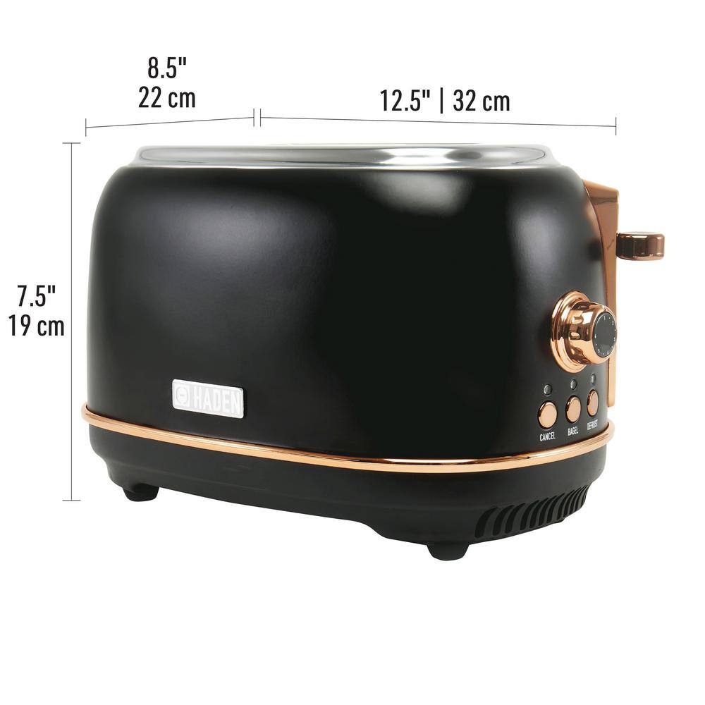 HADEN Heritage 900-Watt 2-Slice Wide Slot Black and Copper Retro Toaster with Removable Crumb Tray and Adjustable Settings 75059