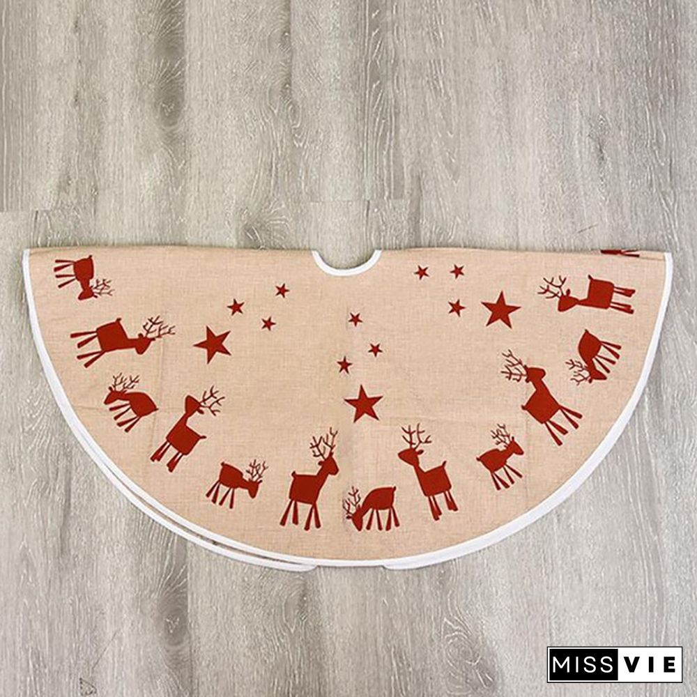 Christmas Decorations Burlap Printing Elk Christmas Tree Skirt Decoration Props Holiday Decoration Accessories