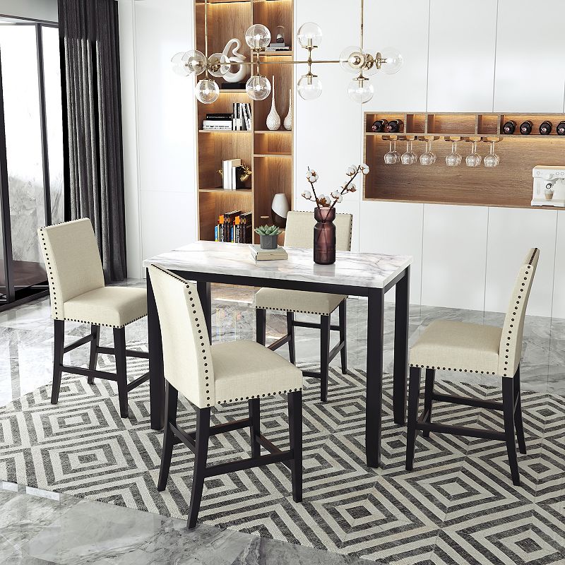 Merax 5 Piece Counter Height Faux Marble Modern Dining Set