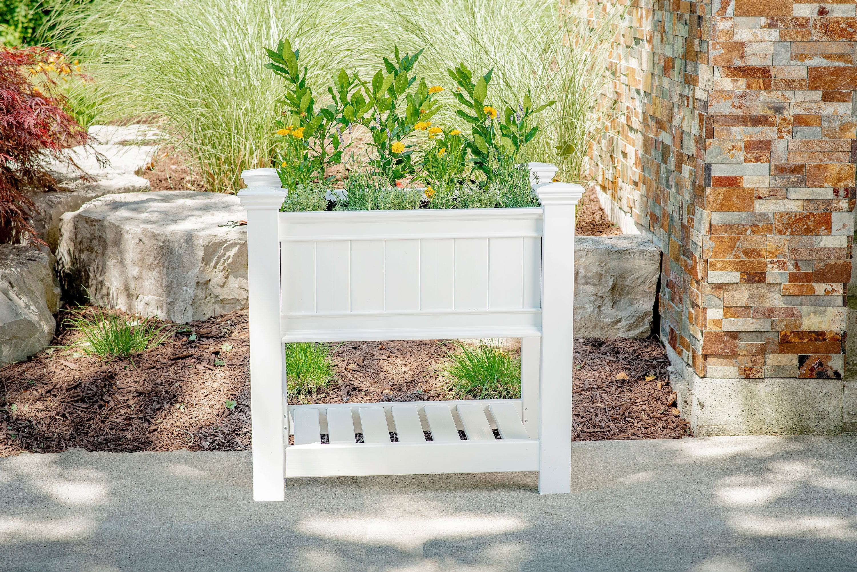 Vita Classic 38 in L x 24 in W x 36 in H Vinyl Cambridge Raised Planter, White, VA68211