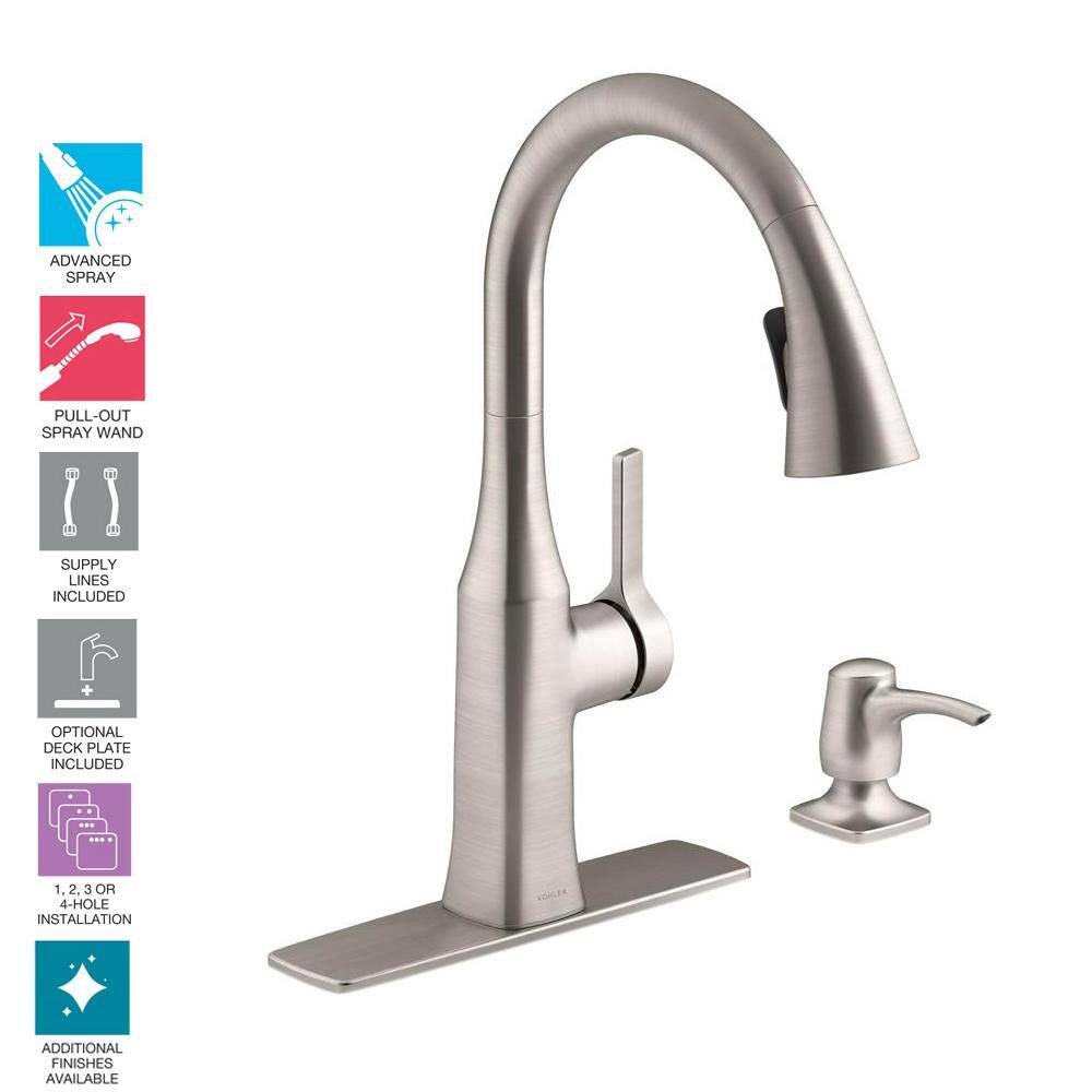 KOHLER Rubicon Single-Handle Pull-Down Sprayer Kitchen Faucet in Vibrant Stainless R20147-SD-VS