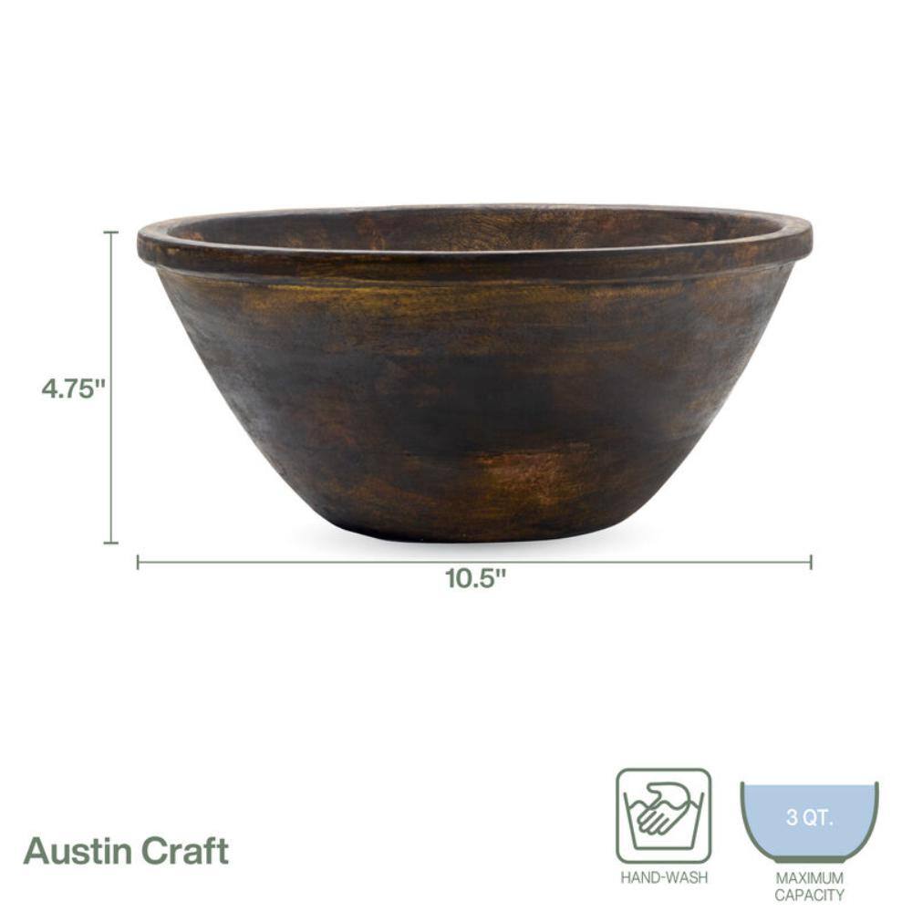 FITZ and FLOYD Austin Craft 10.5 in. 96 fl. oz. Espresso Brown Deep Wood Serving Bowl (Set of 1) 5286462