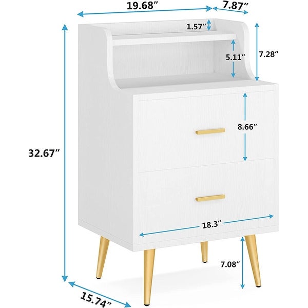 Modern White Nightstand， Bedside Table with 2 Drawers - - 34826832