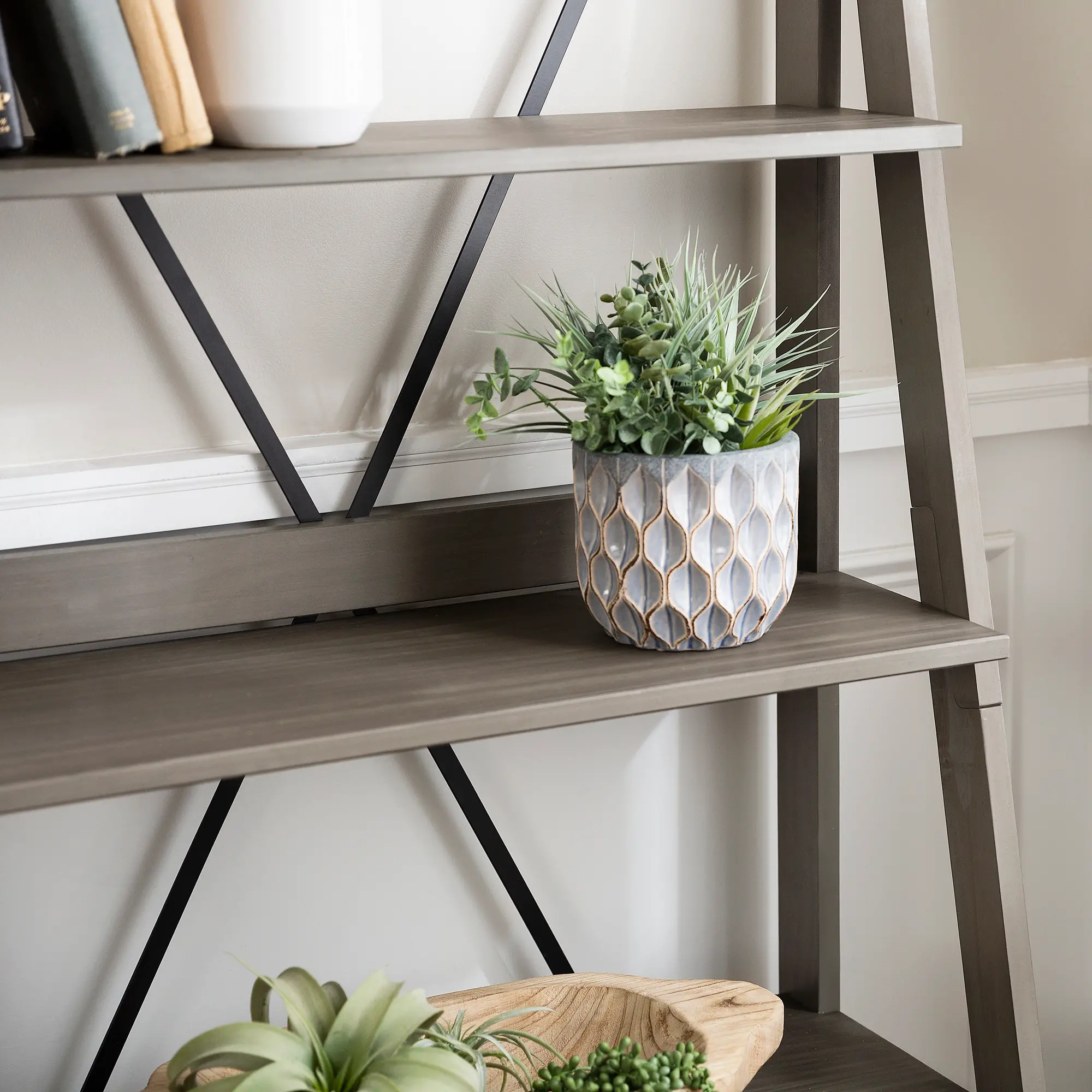 Solid Wood Ladder 68 Bookshelf - Walker Edison