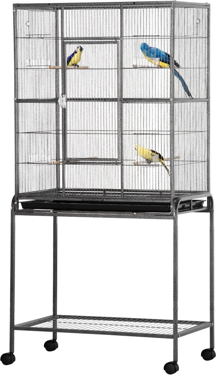 PawHut 30-in Rolling Metal Bird Cage， Black and Gray