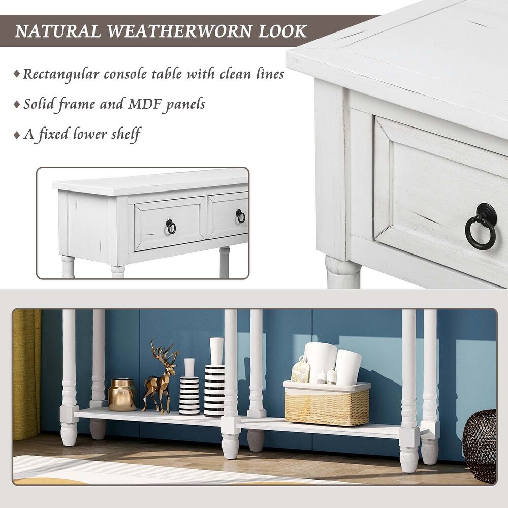 Console Table Sofa Table with Drawers and Long Shelf for Living Room