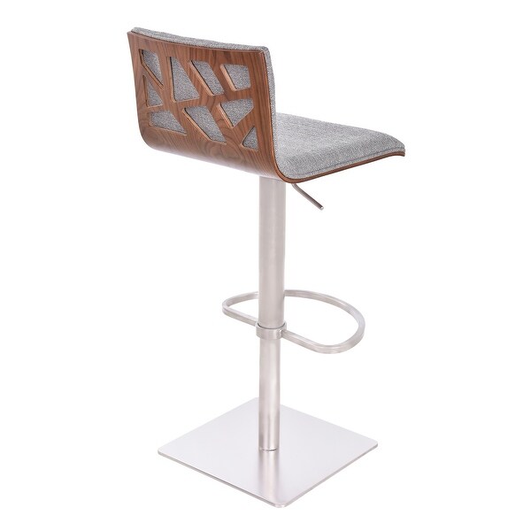 Adjustable Grey Fabric Walnut and Stainless Swivel Bar Stool - 41