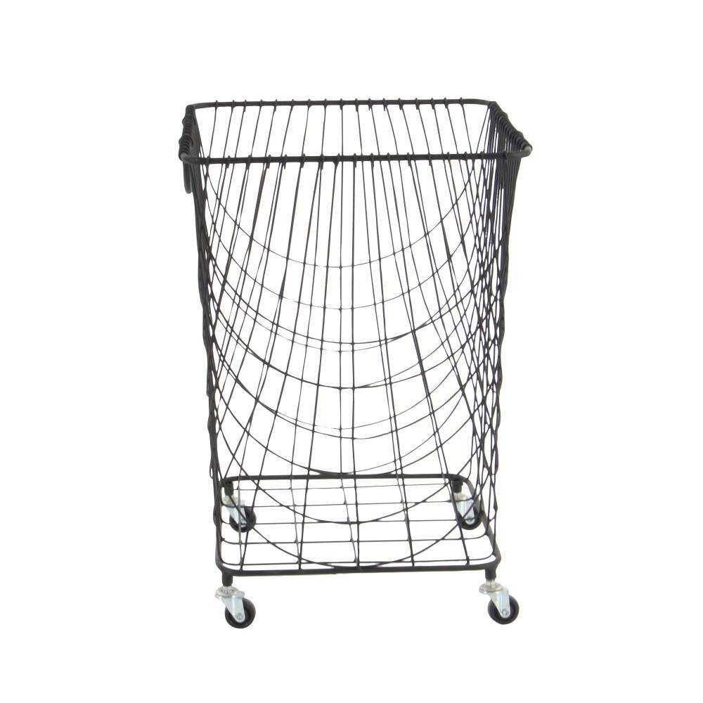 CosmoLiving by Cosmopolitan Black Deep Set Metal Mesh Laundry Basket Storage Cart with Wheels and Handles 29021