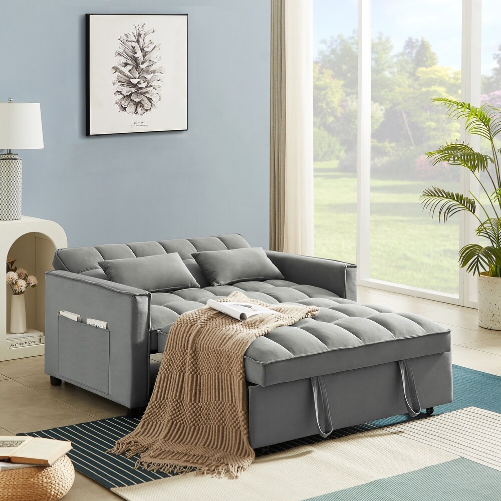 Velvet Convertible Loveseat Sleeper Sofa Couch with Adjustable Backrest