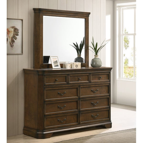 Roundhill Furniture Maderne Traditional Wood Panel Bed with Dresser， Mirror， Two Nightstands， Antique Walnut Finish - - 36258560