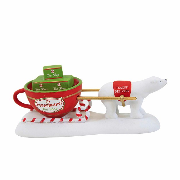 Department 56 Villages Teacup Delivery Service One Accessory 1 75 Inches Sled Polar Bear Peppermint 6011407 Porcelain Red