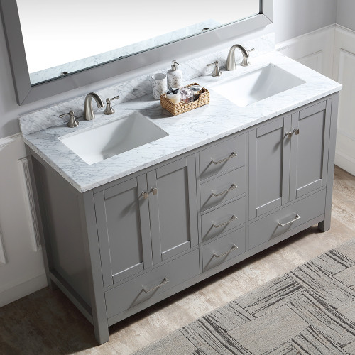 60 Double Bathroom Vanity in Grey with Carrara Ma...