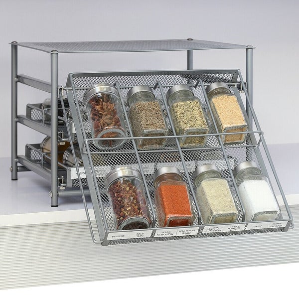 24-Bottle Spice Rack with Drawer Organizer， 3-Tier Metal