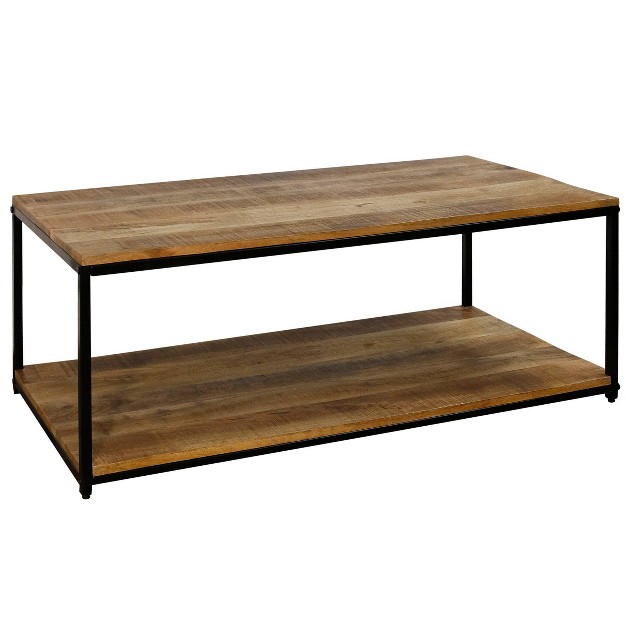 Iron Frame And Lower Shelf Rectangle Coffee Table Natural black Stylecraft