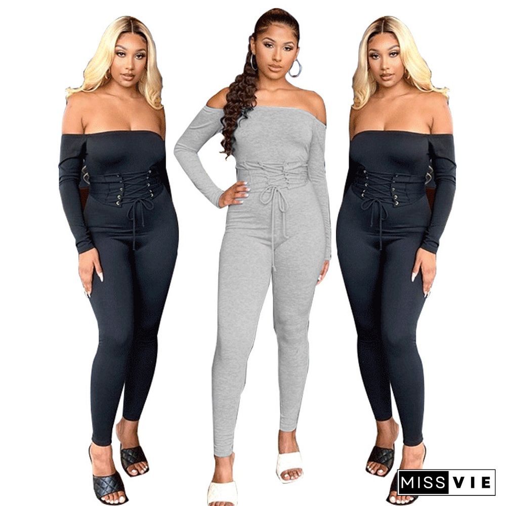 Off Shoulder Long Sleeve Bandage Jumpsuit