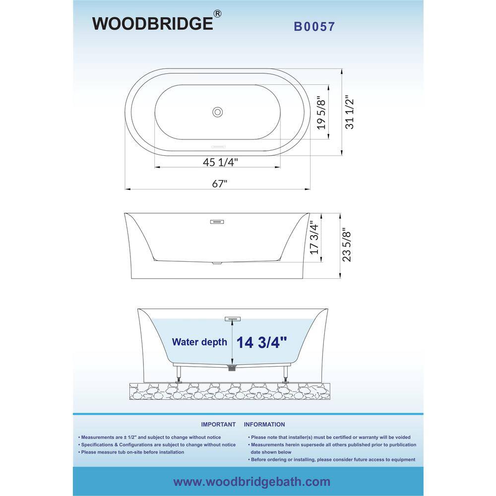 WOODBRIDGE Camden 67 in. Acrylic FlatBottom Double Ended Bathtub