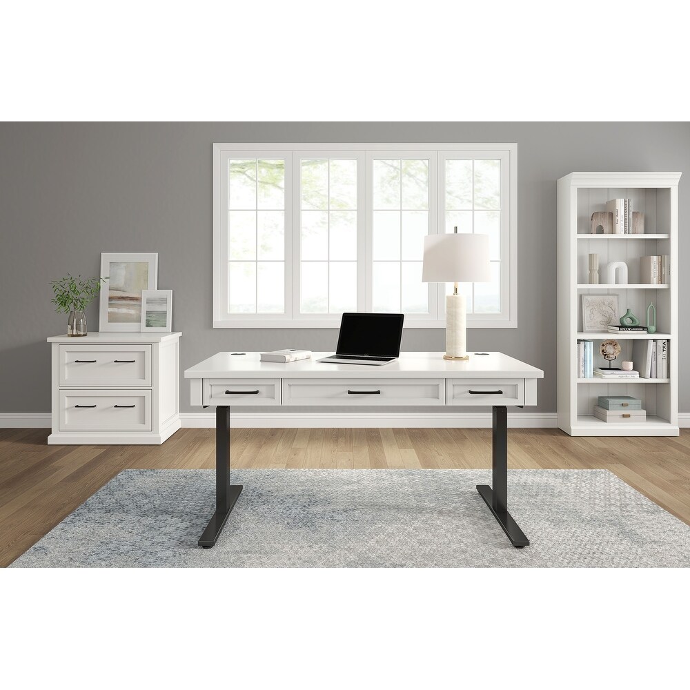 Modern Electric Sit/Stand Desk  Height Adustable Table  Wood Adjustable Office Desk  White