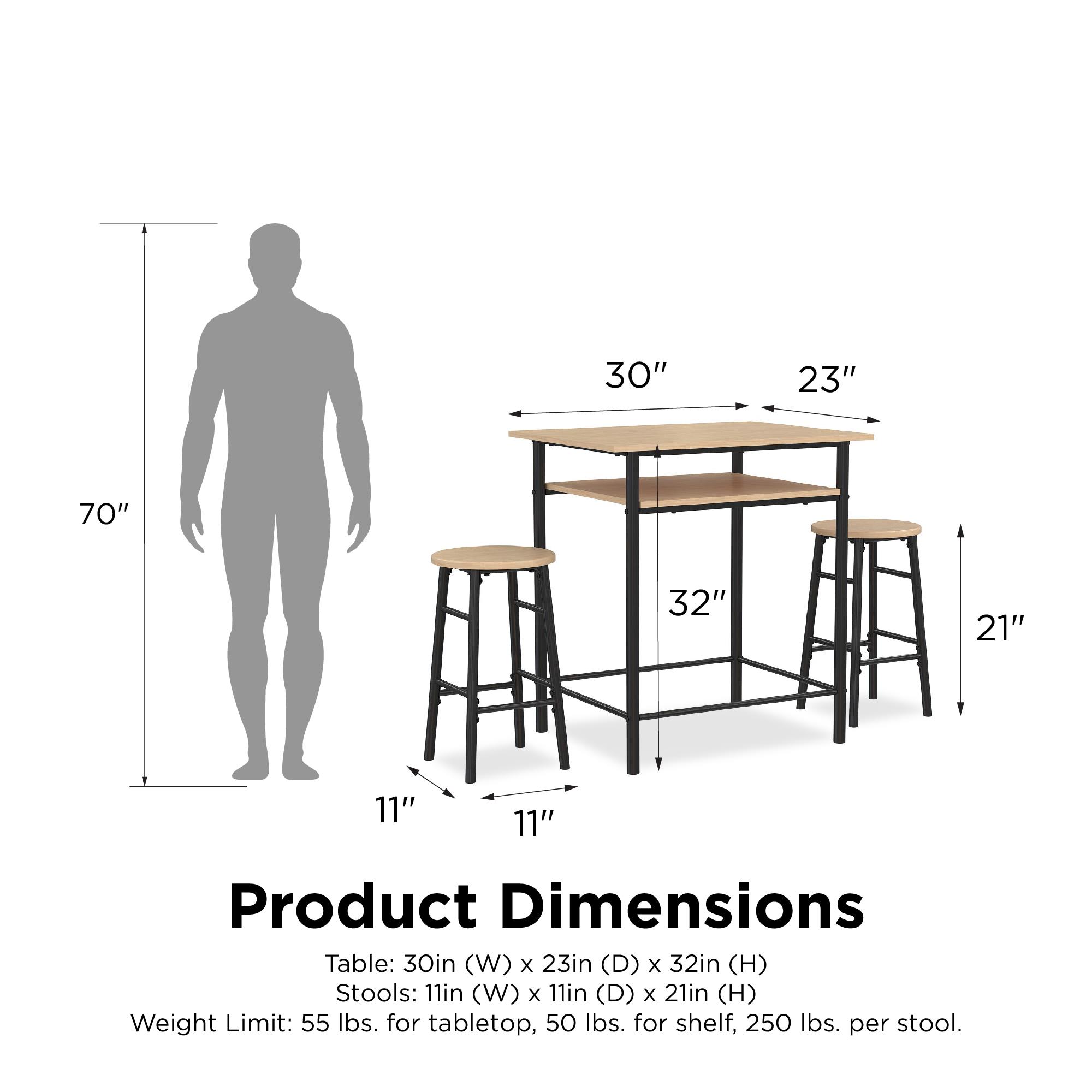 RealRooms Jace Counter Height Kitchen 3 Piece Pub Set， Pub Table and 2 Stools， Natural