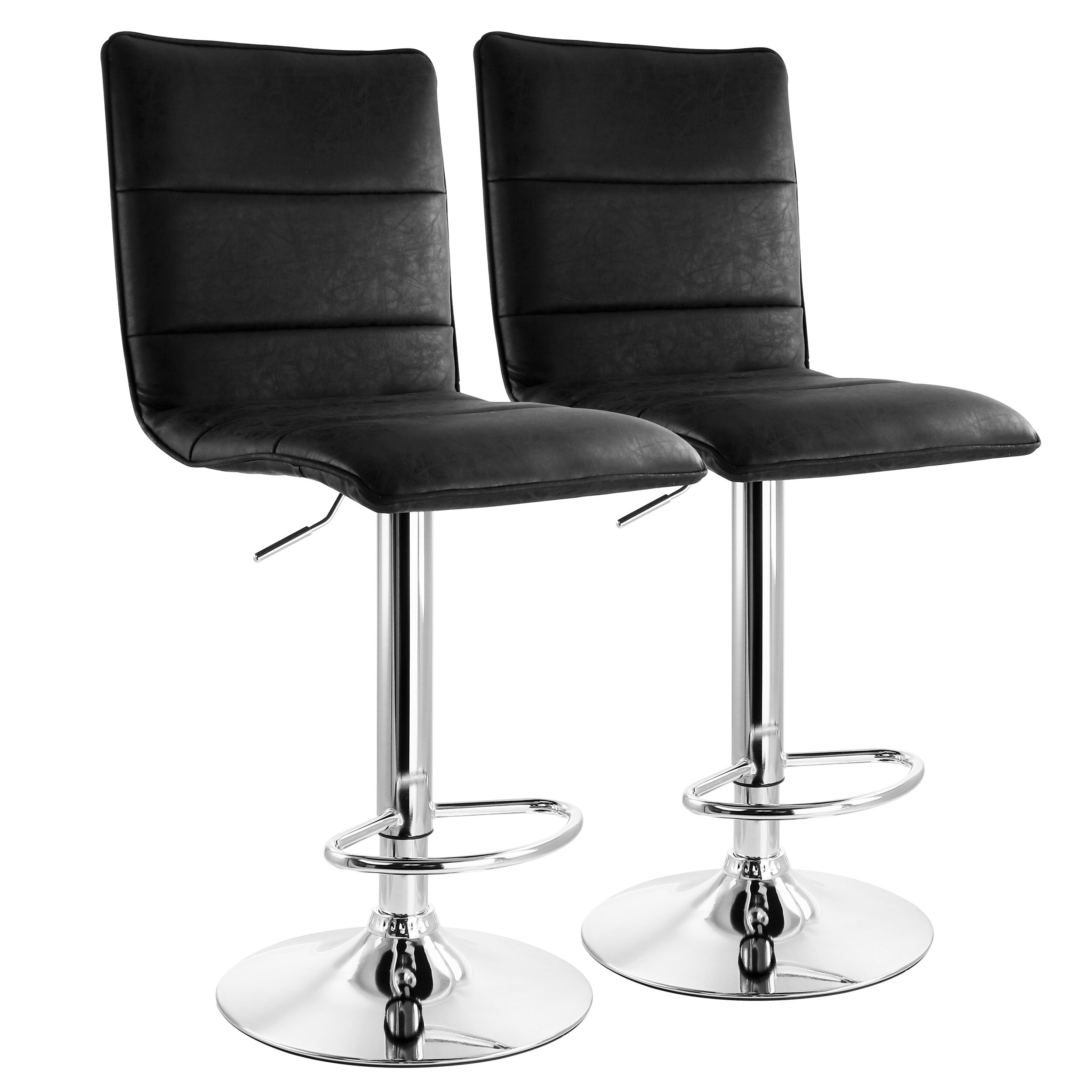 Elama 2 Piece Vintage Fux Leather Adjustable Bar Stool in Gry with Chrome Base