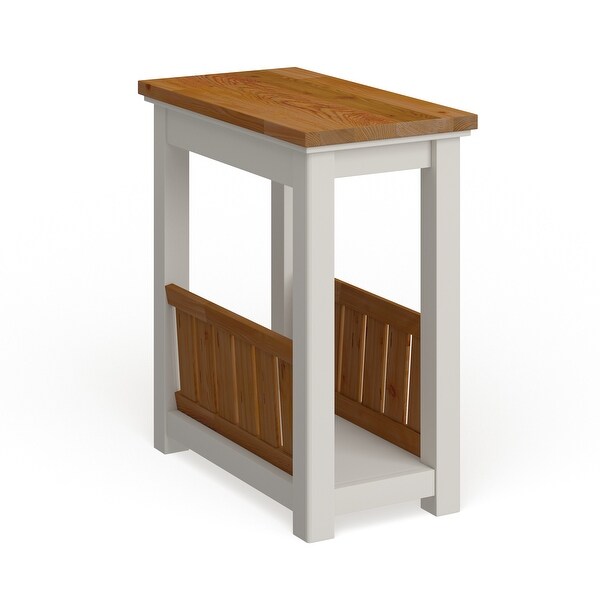 Savannah Chairside Magazine End Table with Pull-out Shelf， Ivory with Natural Wood Top