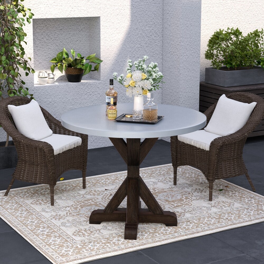 COSIEST Outdoor Round Dining Table with Pedestal Base