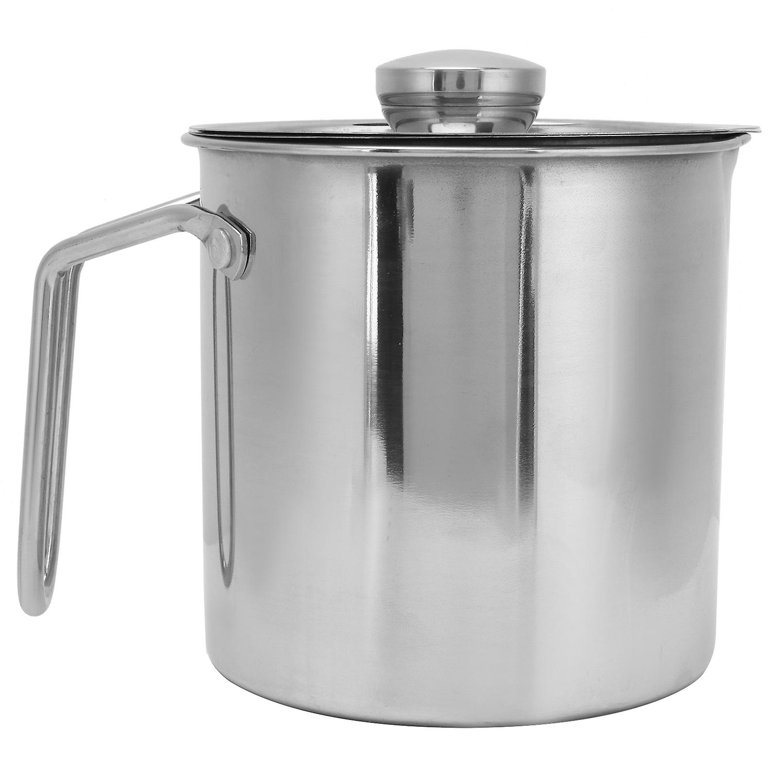 Stainless Steel Oil Filter Pot with Handle Kitchen Grease Container for Cooking Frying OilS (1300ml)