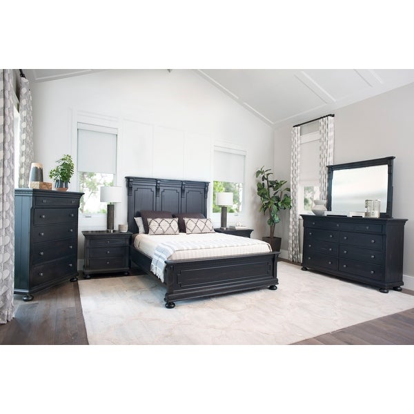 Abbyson Hendrick Distressed Black Wood 6 Piece Bedroom Set - - 28077601