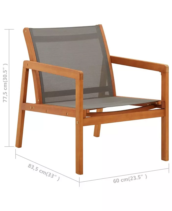 vidaXL Patio Lounge Chair Gray Solid Eucalyptus Wood and Text Ilene