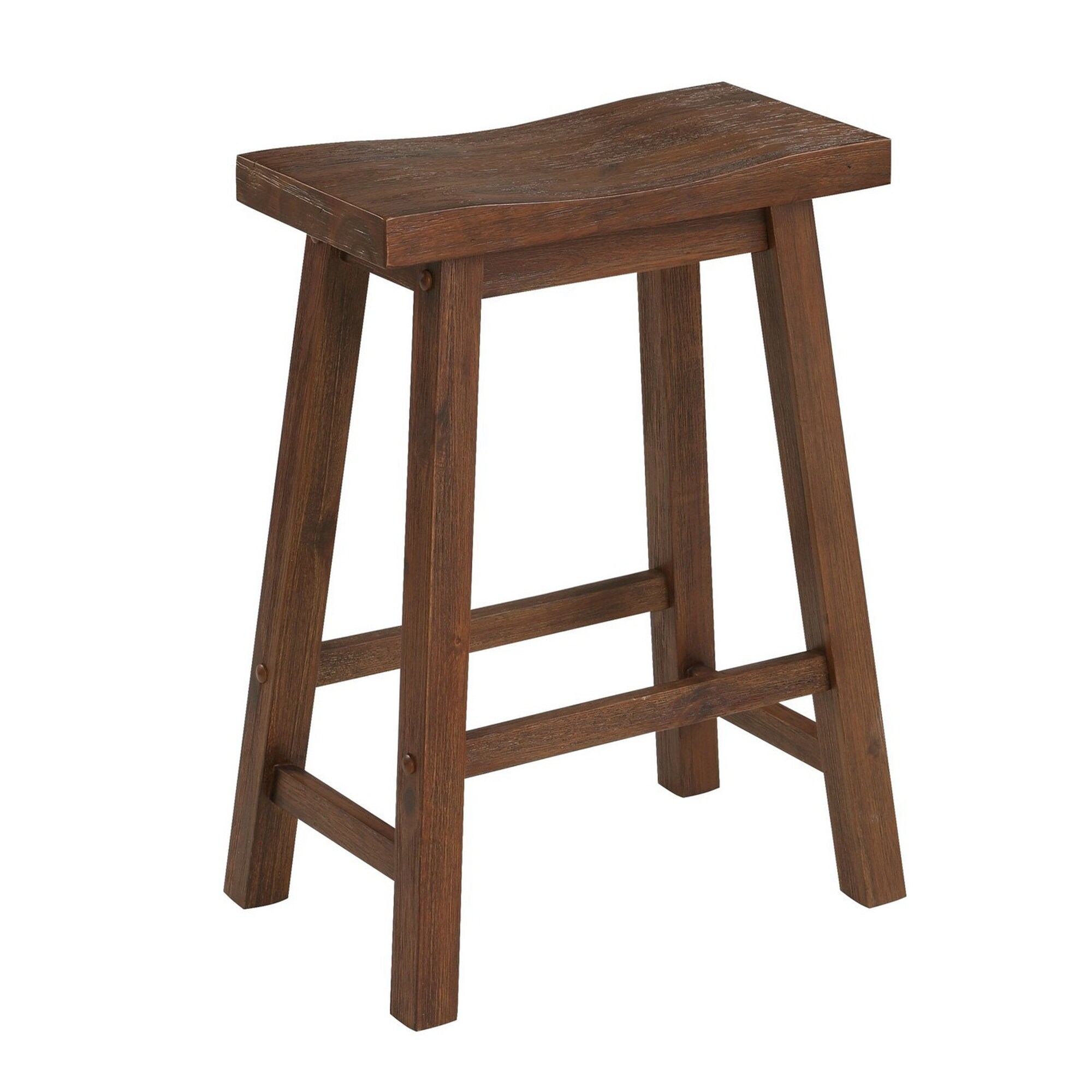 Saddle Design Wooden Counter Stool with Grain Details， Brown