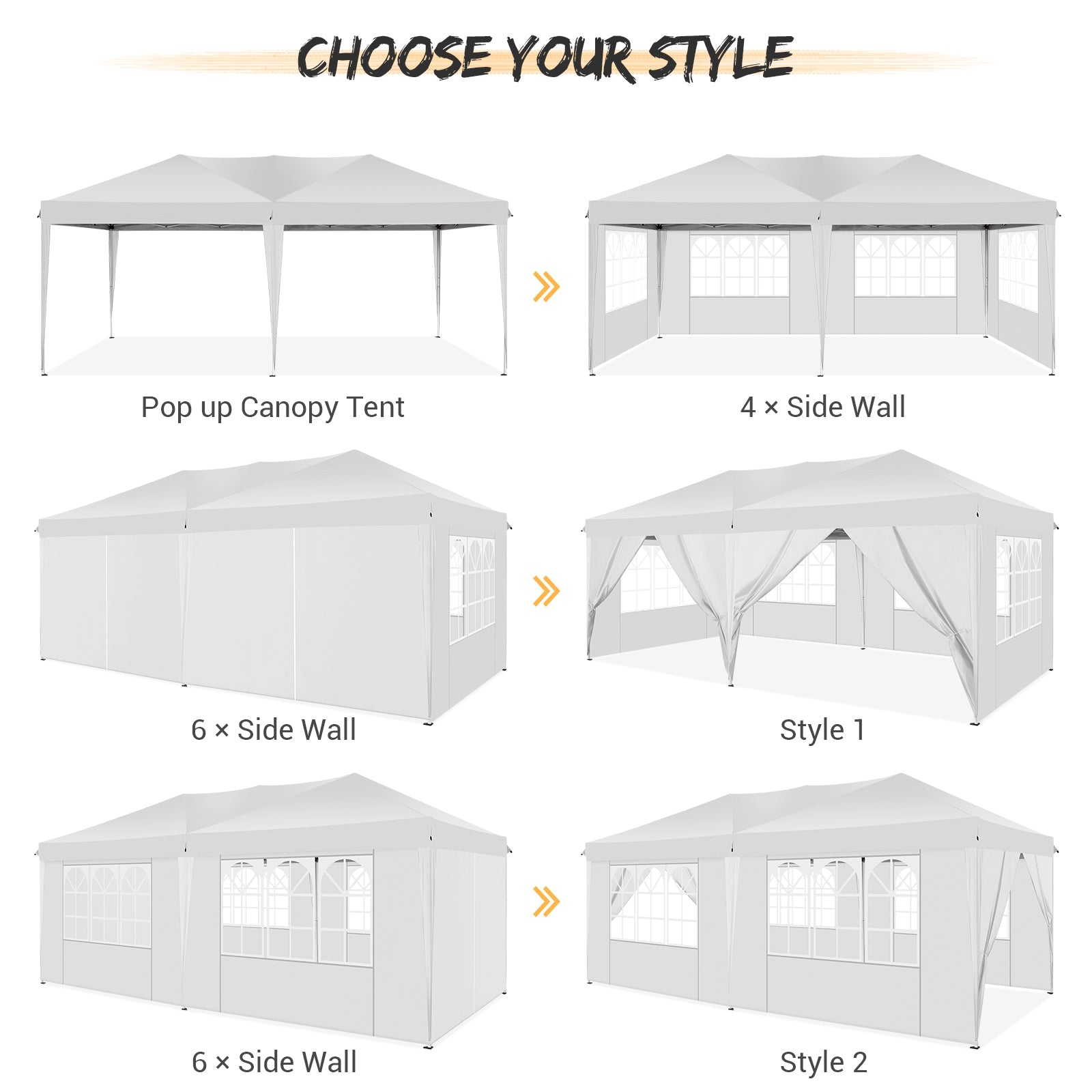 10' x 20' Outdoor Canopy Tent EZ Pop Up Backyard Canopy Portable Party Commercial Instant Canopy Shelter Tent Gazebo with 6 Removable Sidewalls & Carrying Bag for Wedding Picnics Camping, White